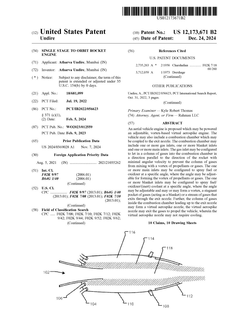 US 12,173,671 B2 — issued specification, USPTO